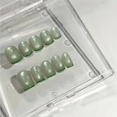 Cucumber Green Cat Eye French Tip Press-On Nails