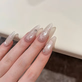 Sheer Pink Silver Glitter Star Almond Press-On Nails