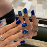Deep Ocean Blue Crystal Press-On Nails