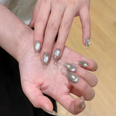 Pre-Order | Green Cat Eye Transparent Tips Almond Press-On Nails