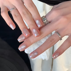Icy Nude Pink Aurora Cat Eye Hailey Press-On Nails