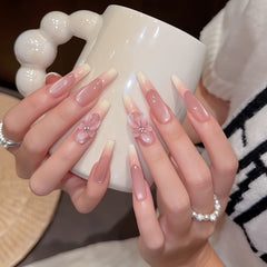 Pink White Gradient 3D Sakura Press-On Nails