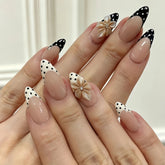 Black & White Polka Dot French Tip 3D Flower Press-On Nails