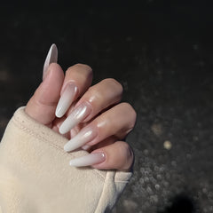 Icy Milky White Gradient Cat Eye Press-On Nails