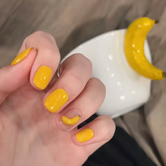 Cute Banana Yellow 3D Short Squoval Press-On Nails