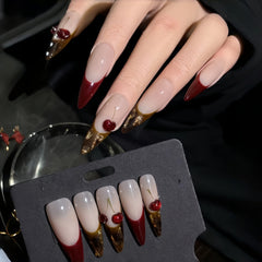Deep Wine & Brown 3D Cherry French Press-On Nails