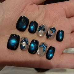 Pre-Order | Midnight Blue 3D Butterfly Cat Eye Press-On Nails