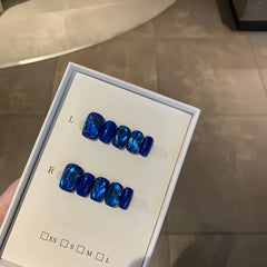Deep Ocean Blue Crystal Press-On Nails