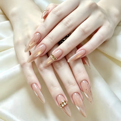 Nude Coffee Maillard Cat Eye Square Gem Press-On Nails