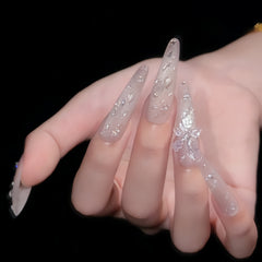 Icy Nude Glitter Bow Press-On Nails