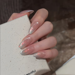 Milky Aurora Cat Eye Almond Press-On Nails