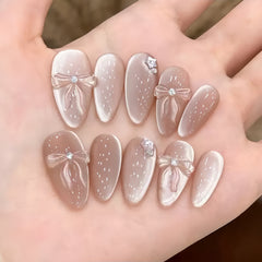 Nude Pink Cat Eye Bow Press-On Nails