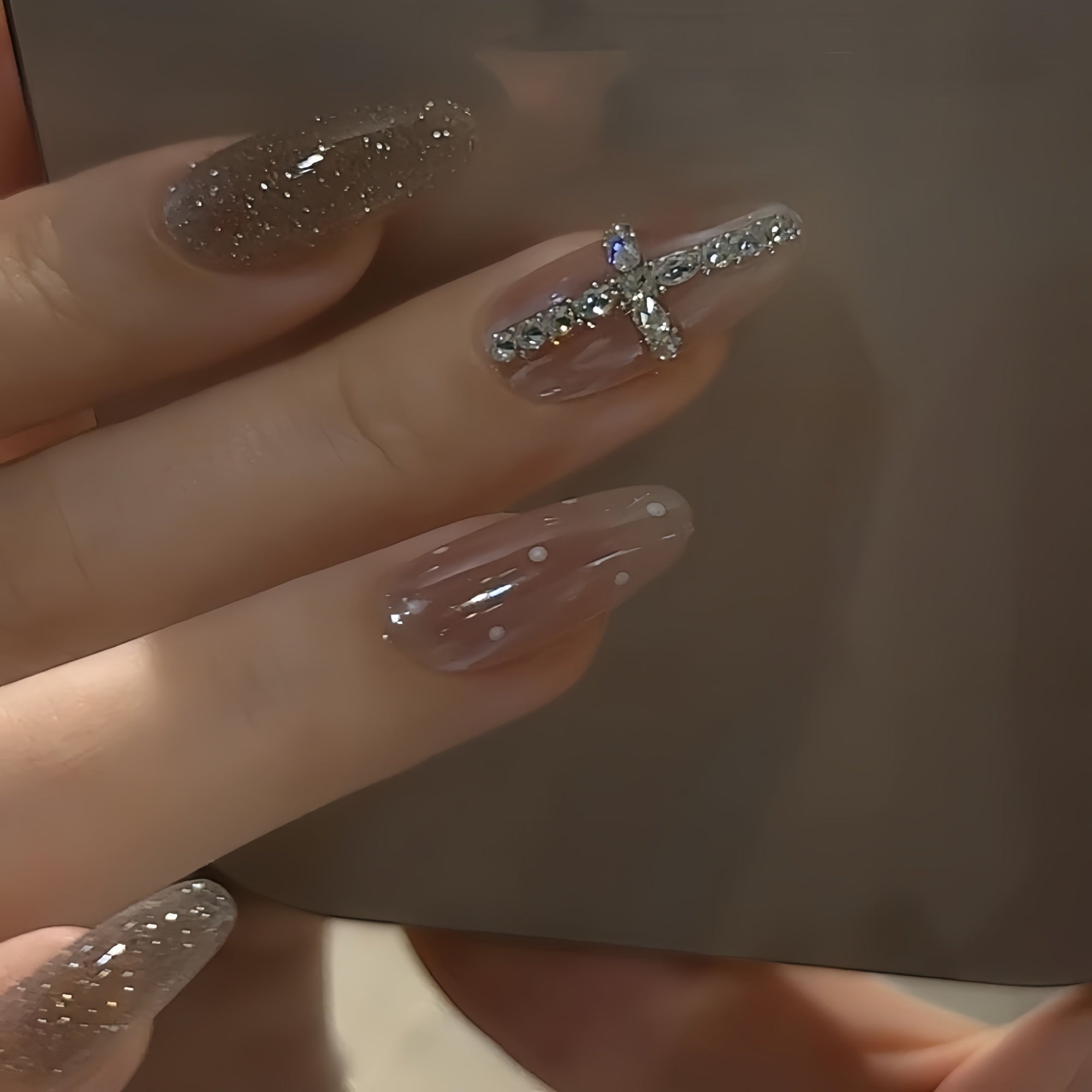 Crystal Cross Shimmer Press-On Nails