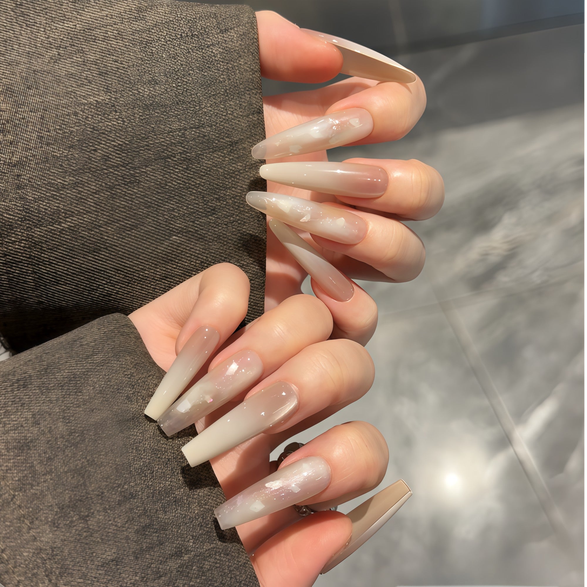 Pre-Order | Milky White Gradient Moonlight Cat Eye Press-On Nails