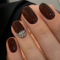 Pre-Order | Deep Brown Crystal Accent Press-On Nails