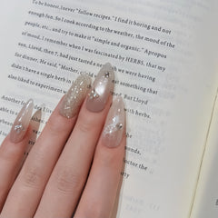 Lace Champagne Glitter Almond Press-On Nails