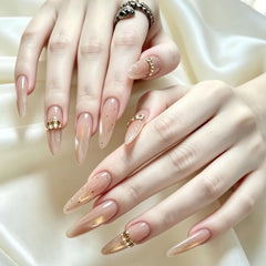 Nude Coffee Maillard Cat Eye Square Gem Press-On Nails
