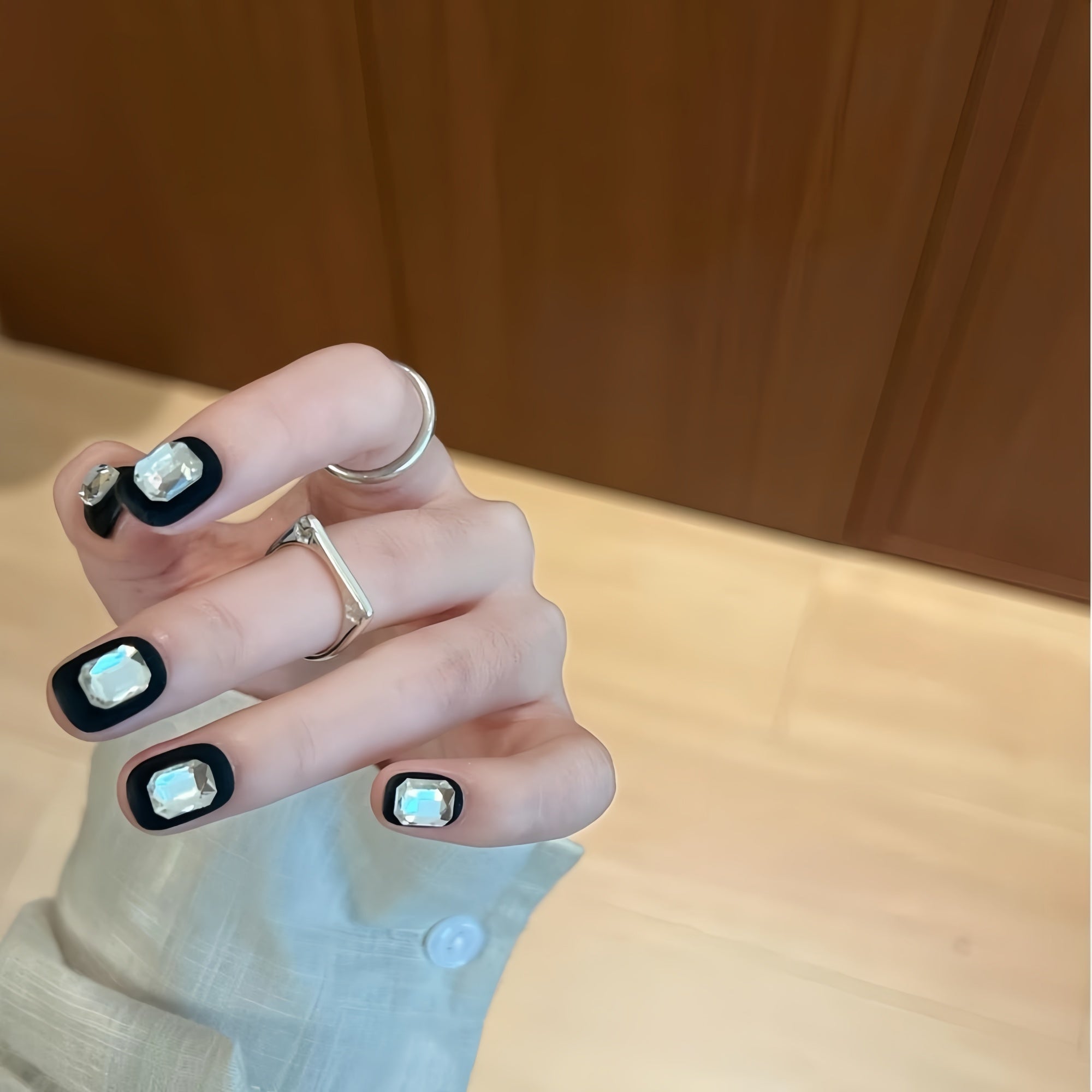 Pre-Order | Matte Black Crystal Press-On Nails