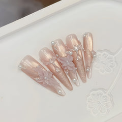 3D Sakura Pearl Gradient Glitter Press-On Nails
