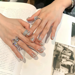 Sparkling Rhinestone & Pearl Handmade Press-On Nails