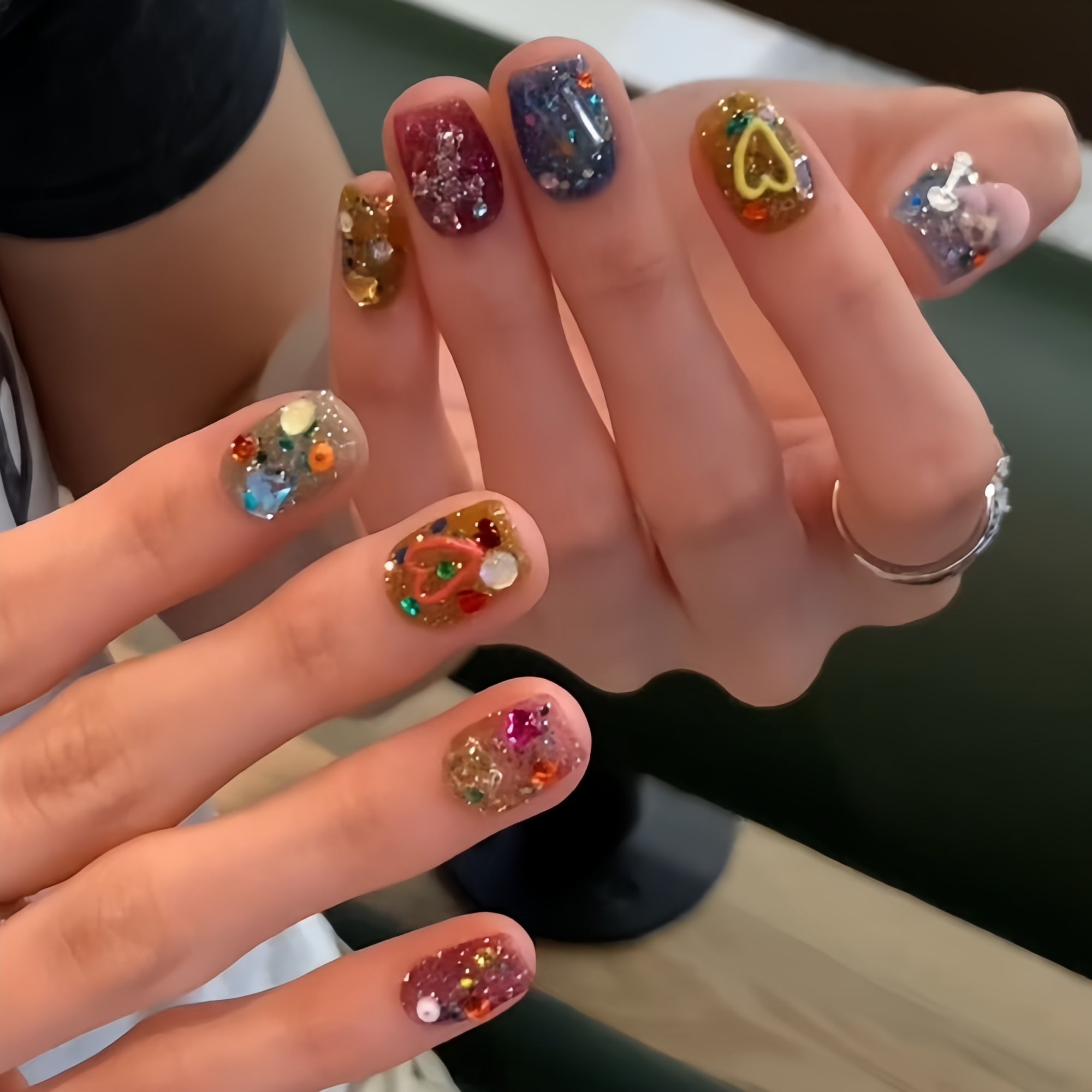 Colorful Glitter Short Press-On Nails