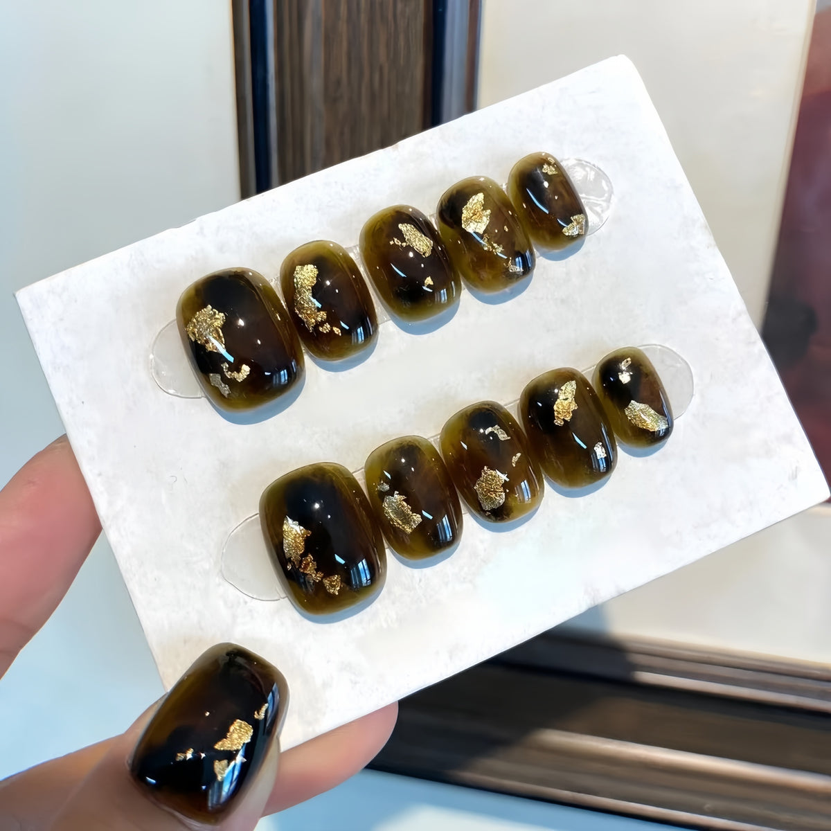 Olive Brown Flake Press-On Nails