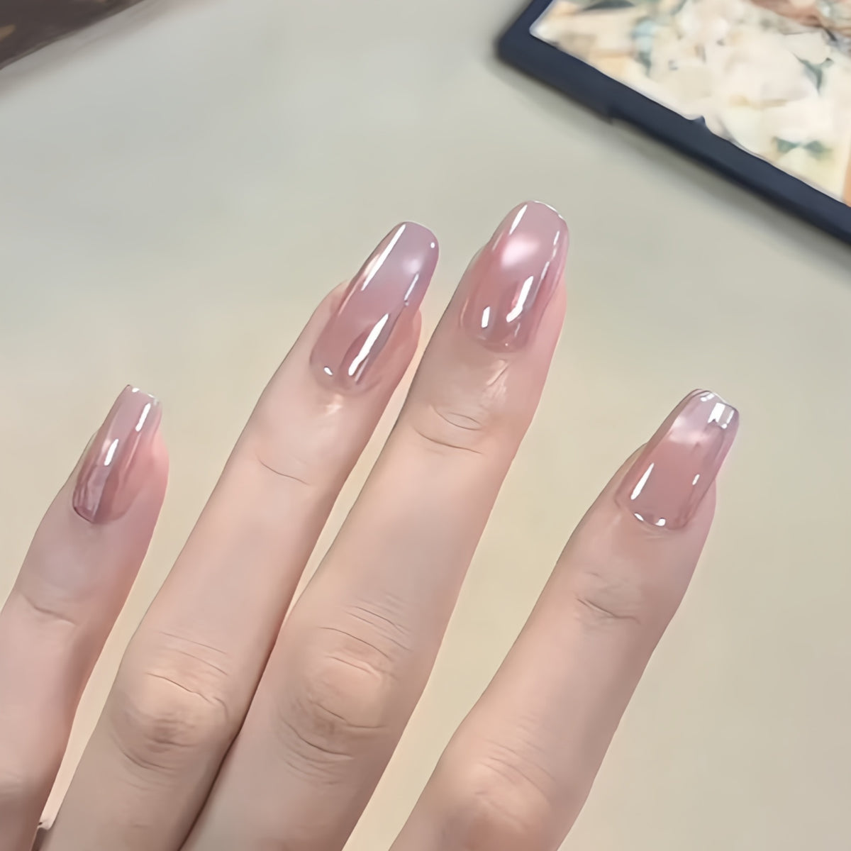 Light Purple Pink Cat Eye Square Press-On Nails