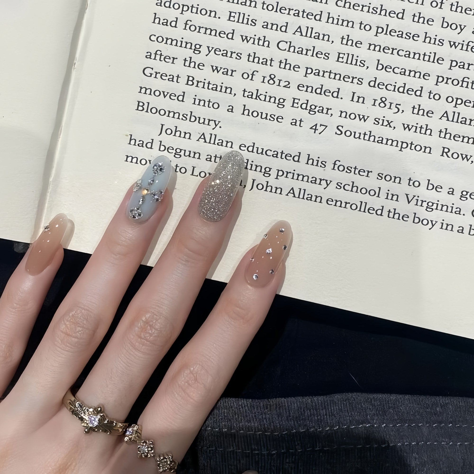 Pre-Order | Nude & Mint Rhinestone Mix Press-On Nails