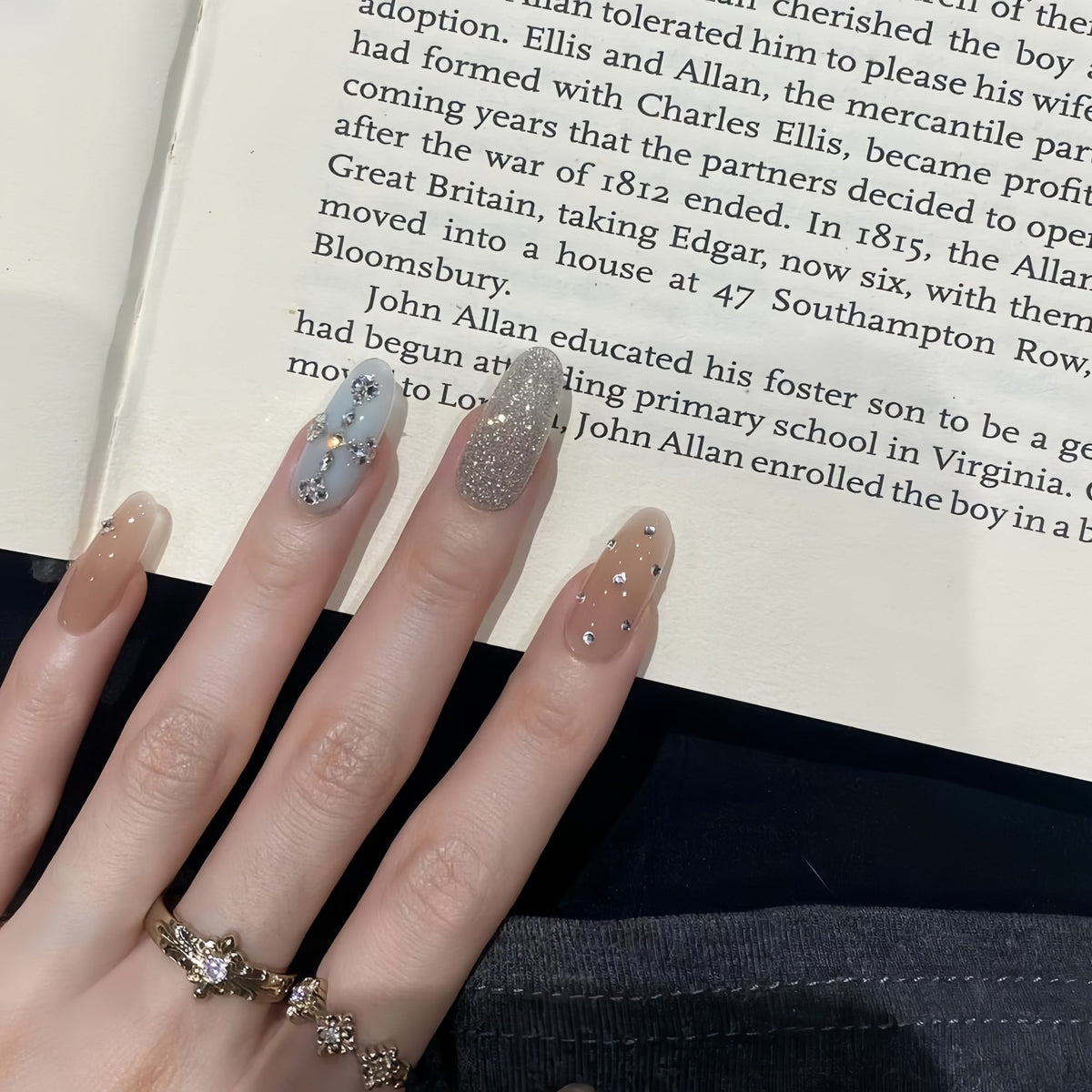 Pre-Order | Nude & Mint Rhinestone Mix Press-On Nails