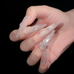 Icy Nude Glitter Bow Press-On Nails