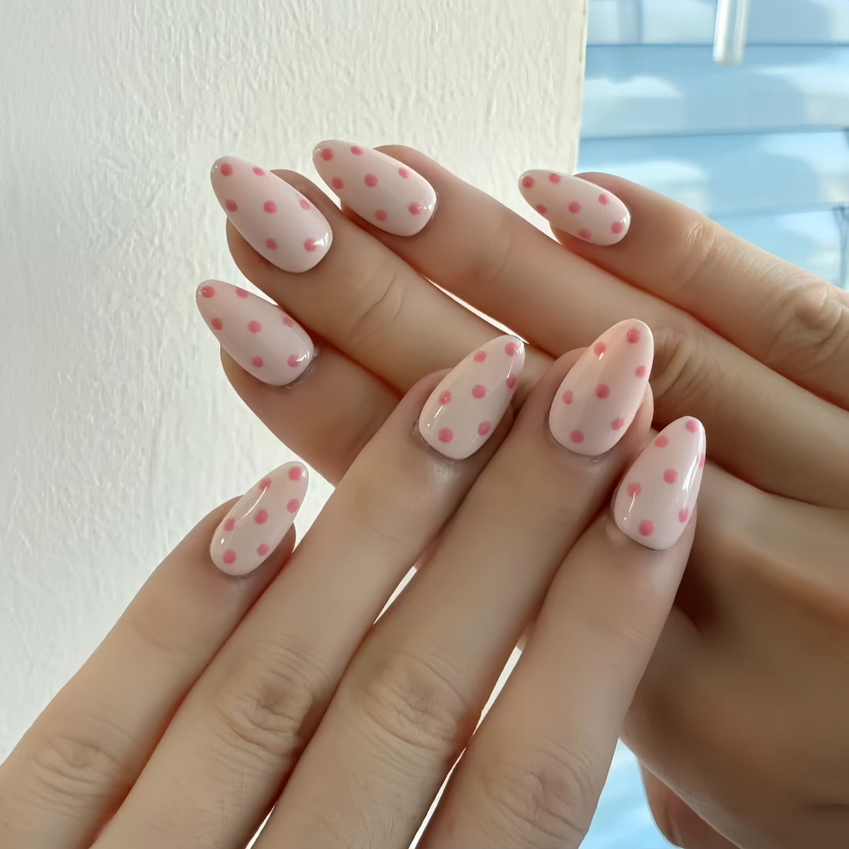 Sweet Pink Polka Dot Almond Press-On Nails