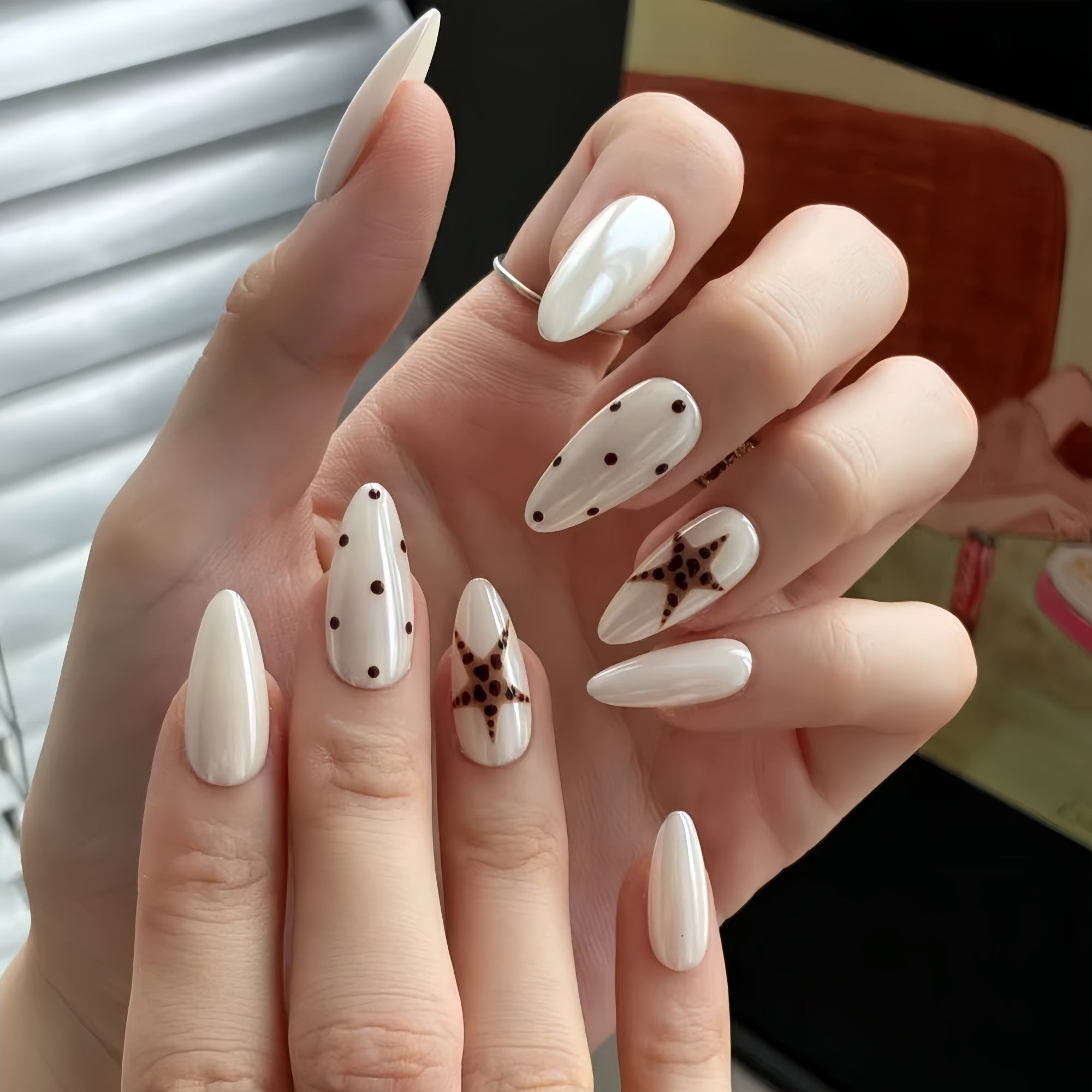 White Polka Dot Star Press-On Nails