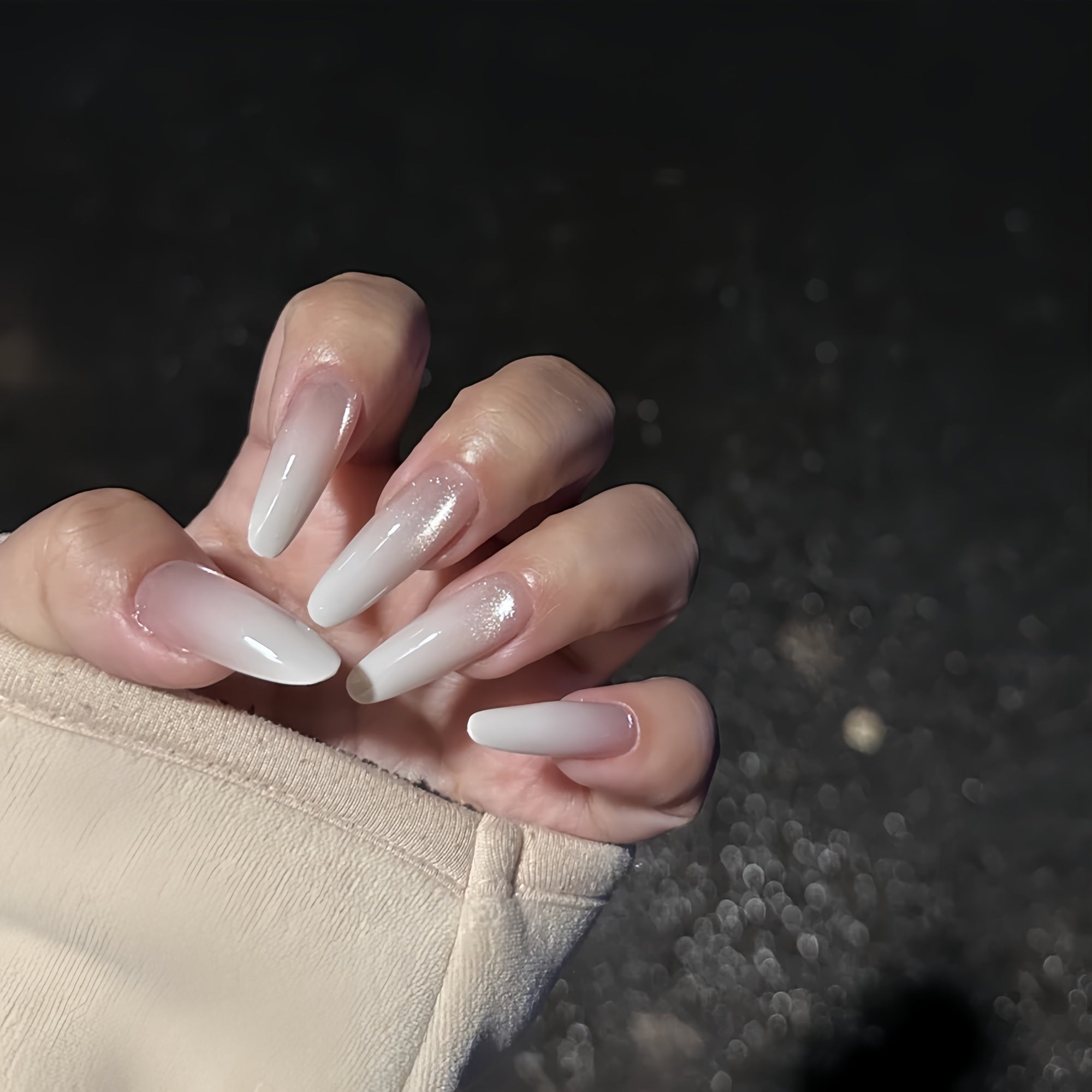 Icy Milky White Gradient Cat Eye Press-On Nails