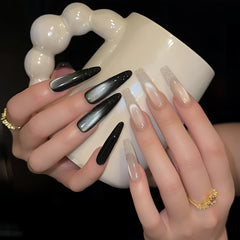 Black & White Sugar Frost French Cat Eye Press-On Nails