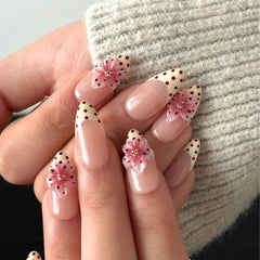 French Tip Polka Dot 3D Flower Press-On Nails