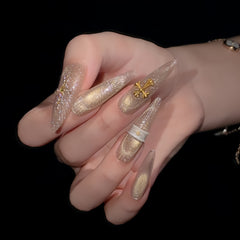 Champagne Gold Cat Eye Glitter Cross Press-On Nails