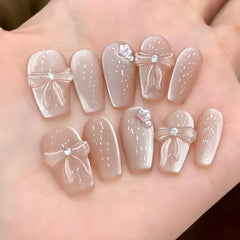 Nude Pink Cat Eye Bow Press-On Nails