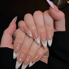 Pre-Order | French Tip Cat Eye with Gold Accents Press-On Nails