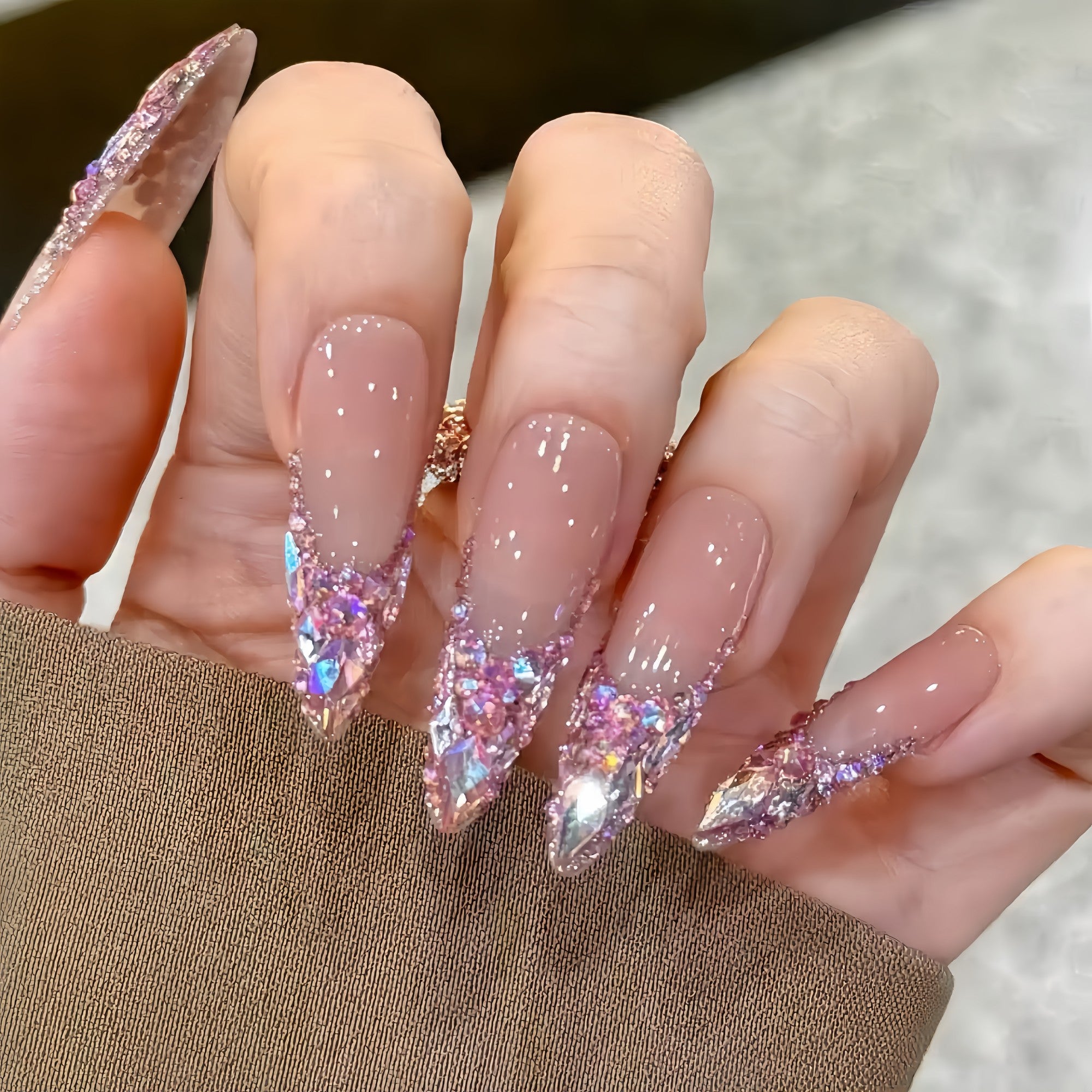 Pre-Order | Icy Nude French Luxury Gem Tip Press-On Nails