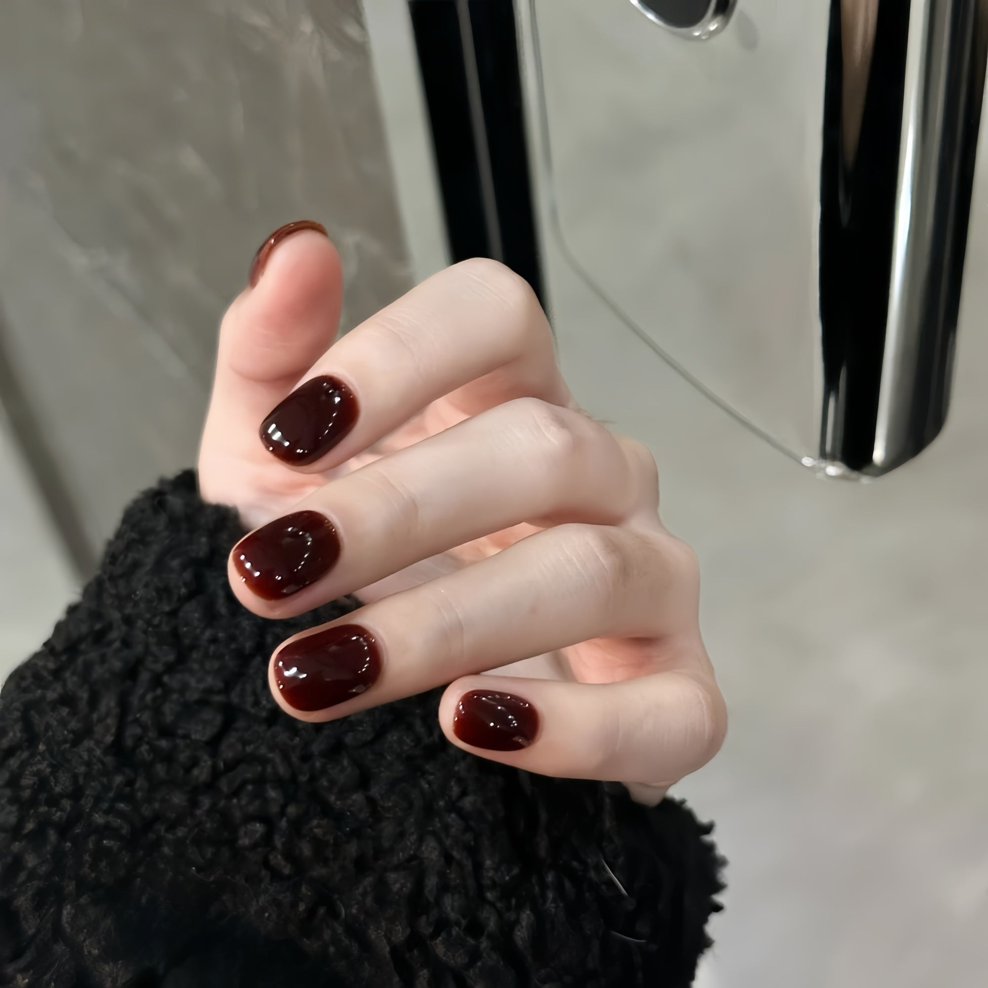 Classic Deep Burgundy Short Squoval Press-On Nails