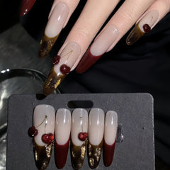 Deep Wine & Brown 3D Cherry French Press-On Nails