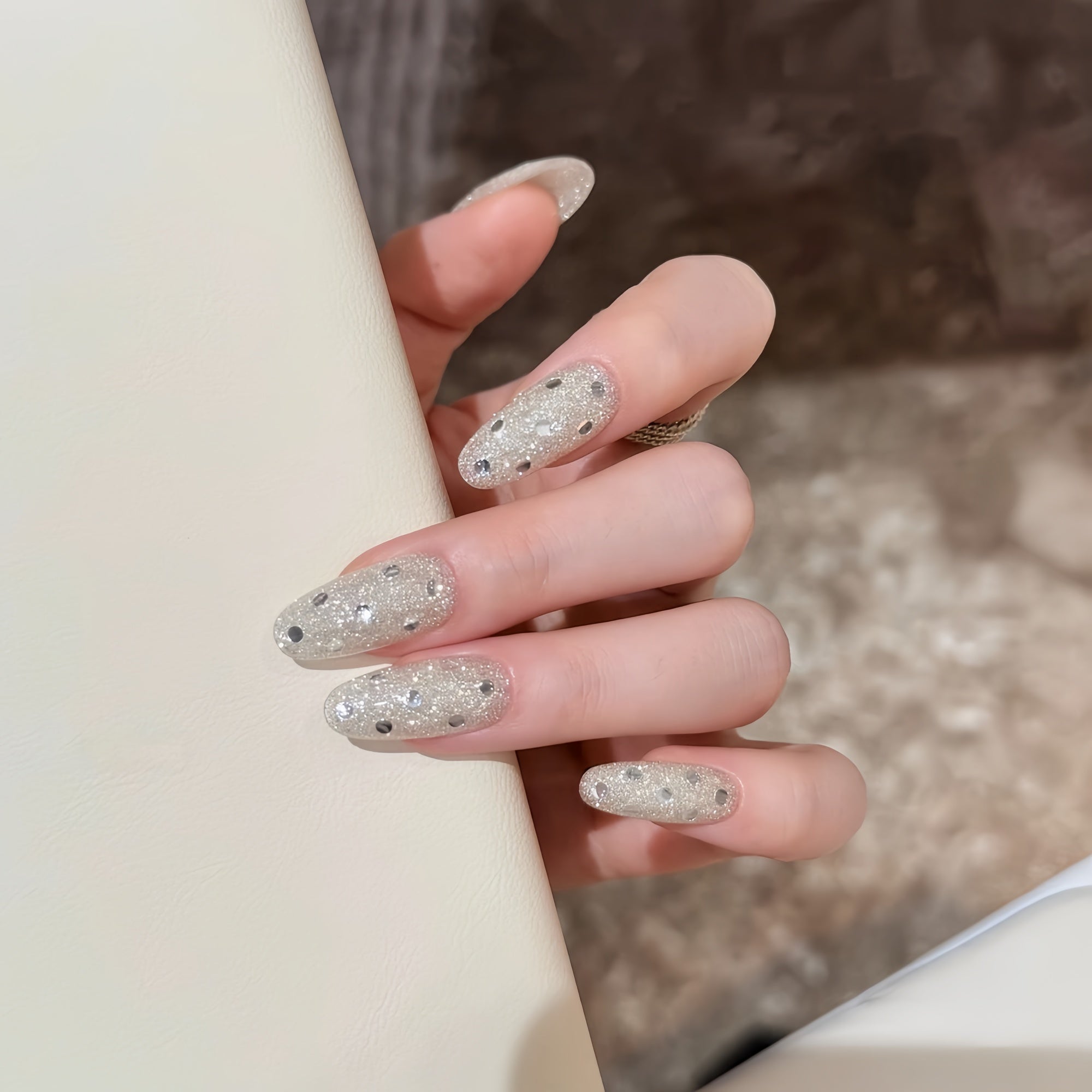 Silver Glitter Polka Dot Press-On Nails