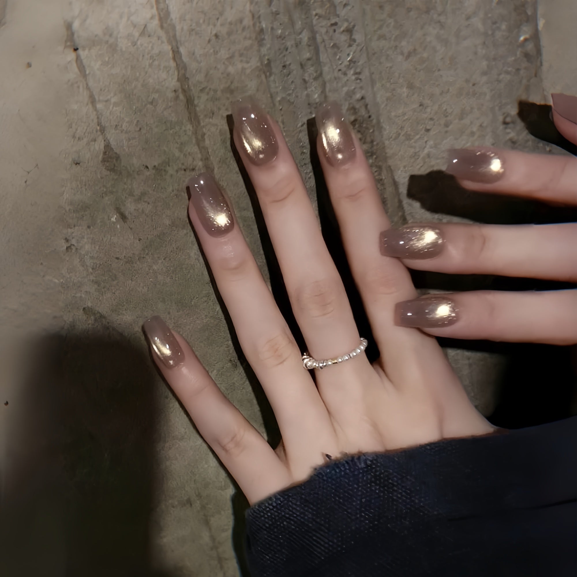 Sheer Pink Glass Pearl Cat Eye Press-On Nails
