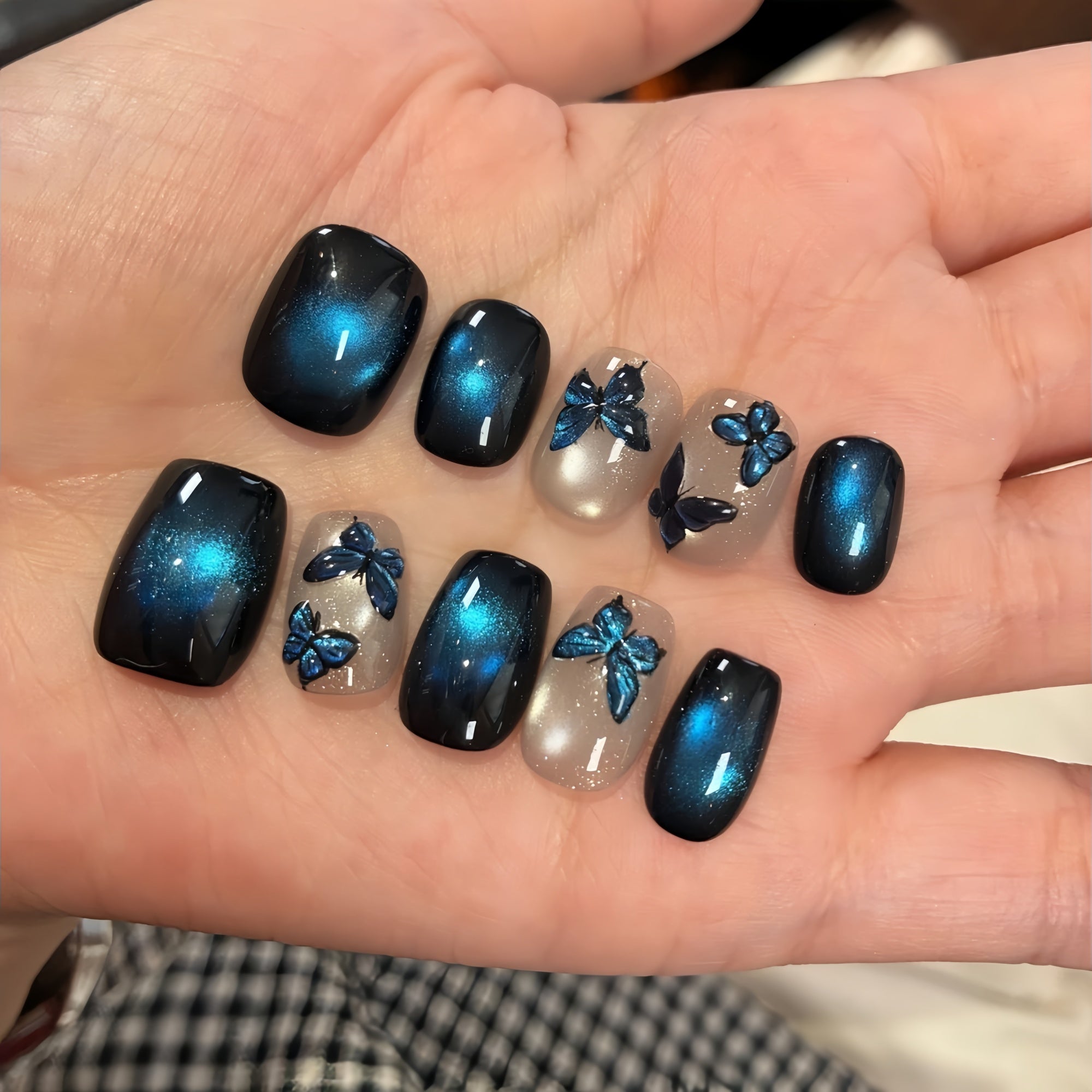 Pre-Order | Midnight Blue 3D Butterfly Cat Eye Press-On Nails