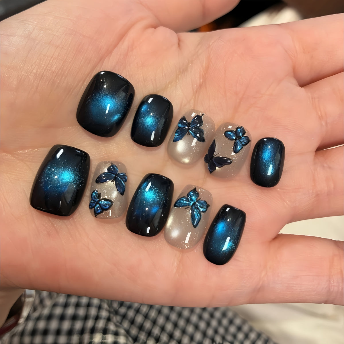 Pre-Order | Midnight Blue 3D Butterfly Cat Eye Press-On Nails