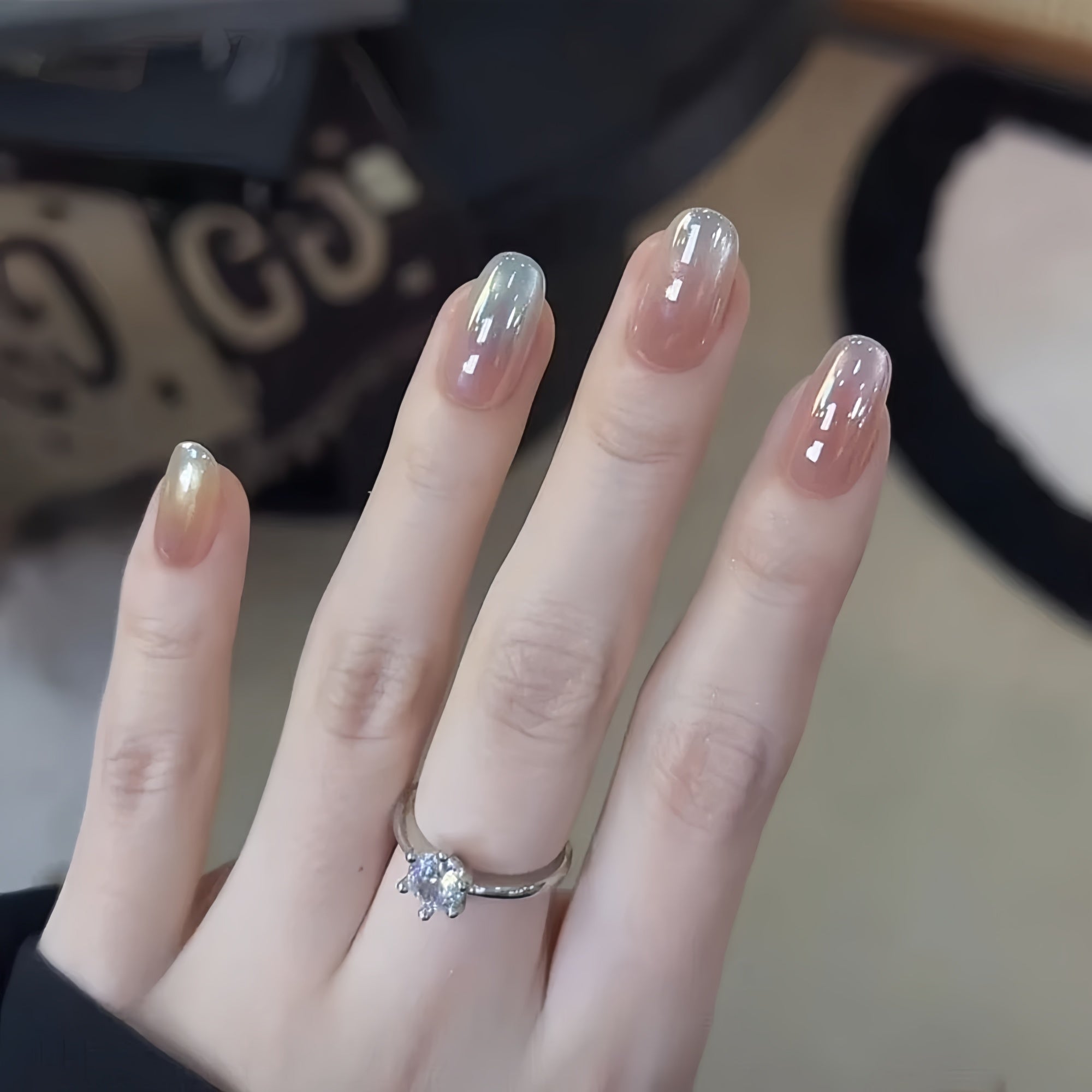 Pink Gradient Aurora Cat Eye Oval Press-On Nails