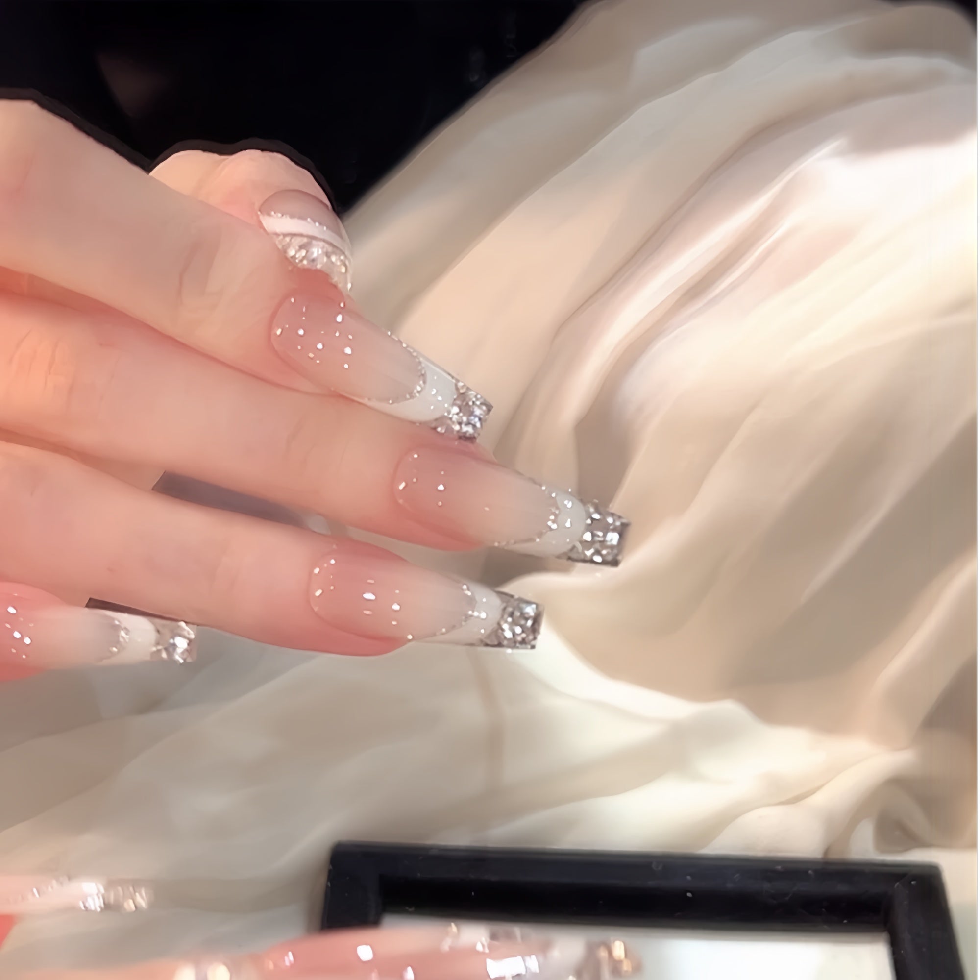 Pre-Order | Silver Gradient Crystal French Press-On Nails
