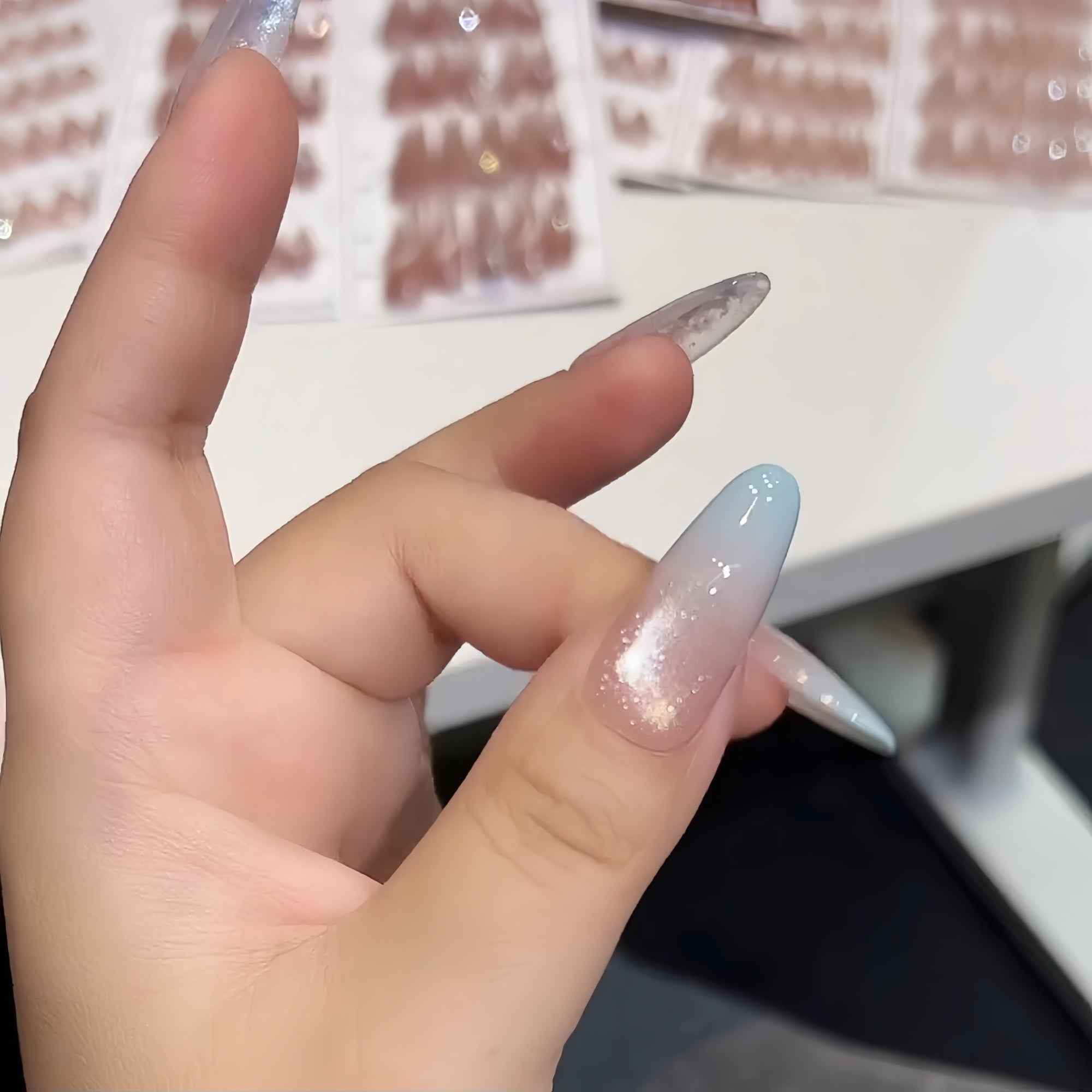 Icy Blue Purple Gradient Cat Eye Press-On Nails