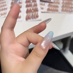 Icy Blue Purple Gradient Cat Eye Press-On Nails