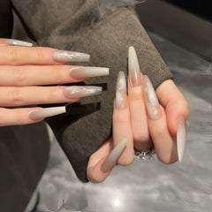Pre-Order | Milky White Gradient Moonlight Cat Eye Press-On Nails